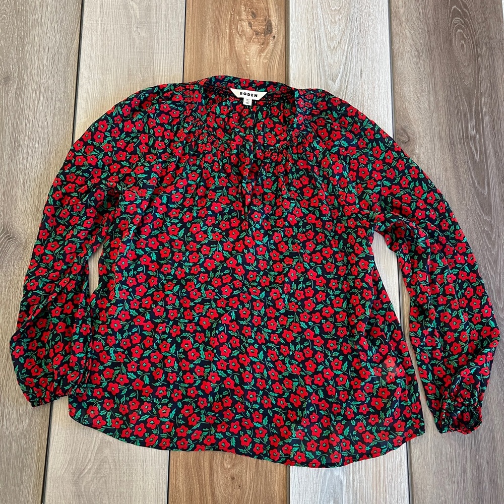 Boden Grace Top - Hot Pepper, Petal Pop size US 10, UK 14. 100% Viscose